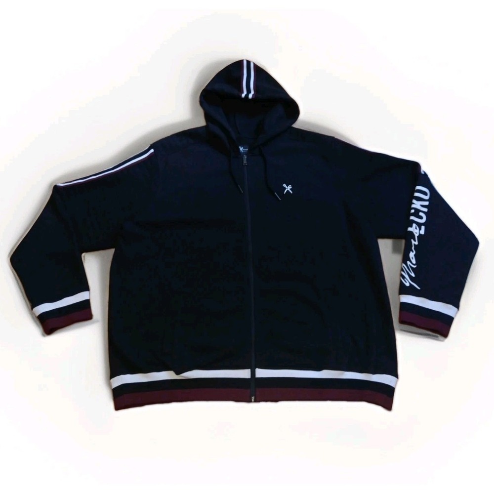 Vintage Marc Ecko Cut & Sew Full Zip Ribbed Quilted Sleeves Black Hoodie Y2K 4XL